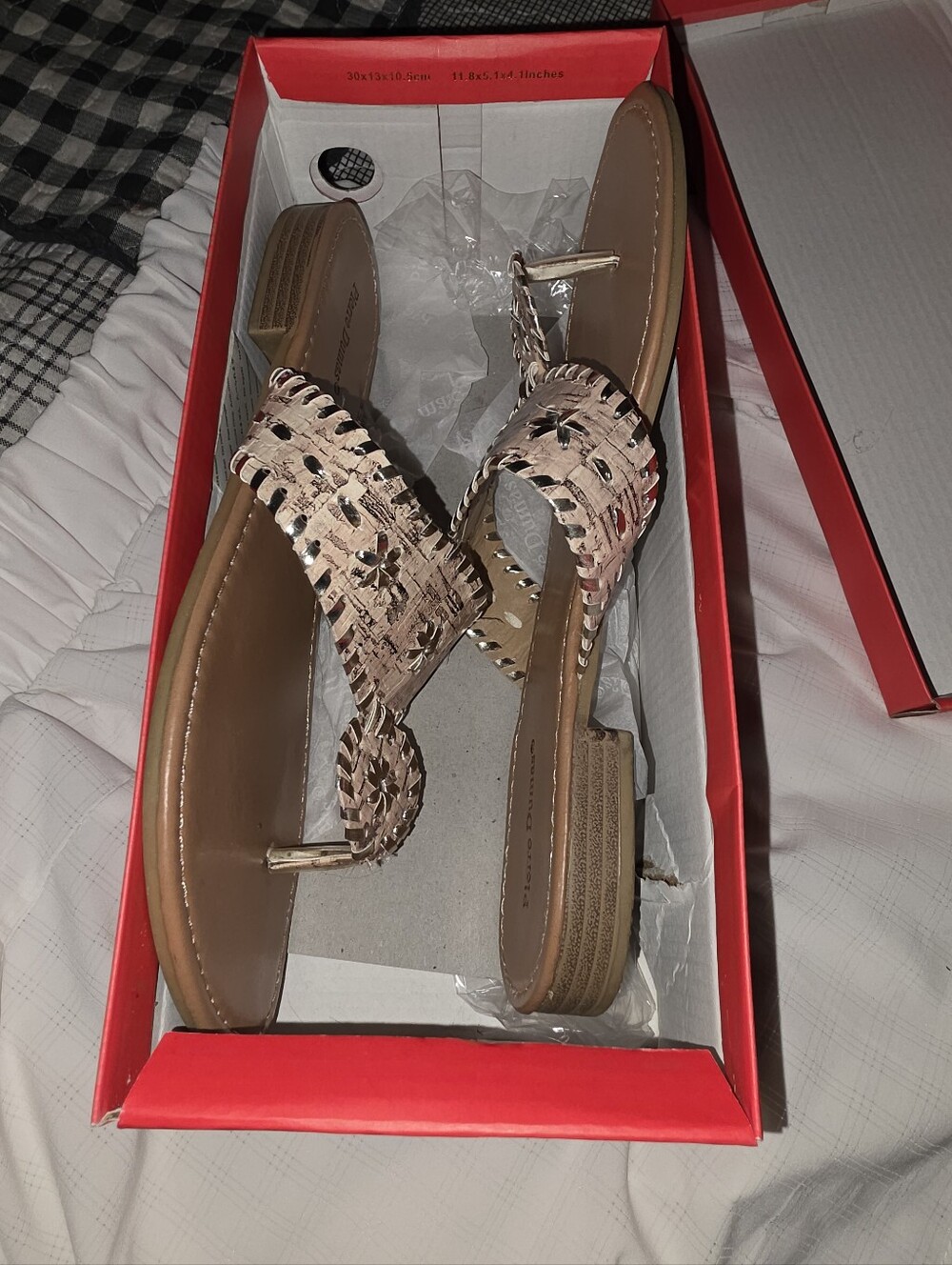 Pierre Dumas Rosetta-1 Cork Whipstitch Thong Sandals Natural Size 10